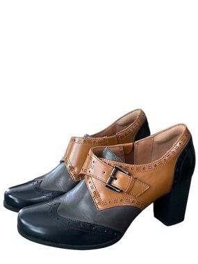 Clark’s Women's Leather Upper Ciera Tide Platform Pump Brown/Gray/Black Sz 10 EU